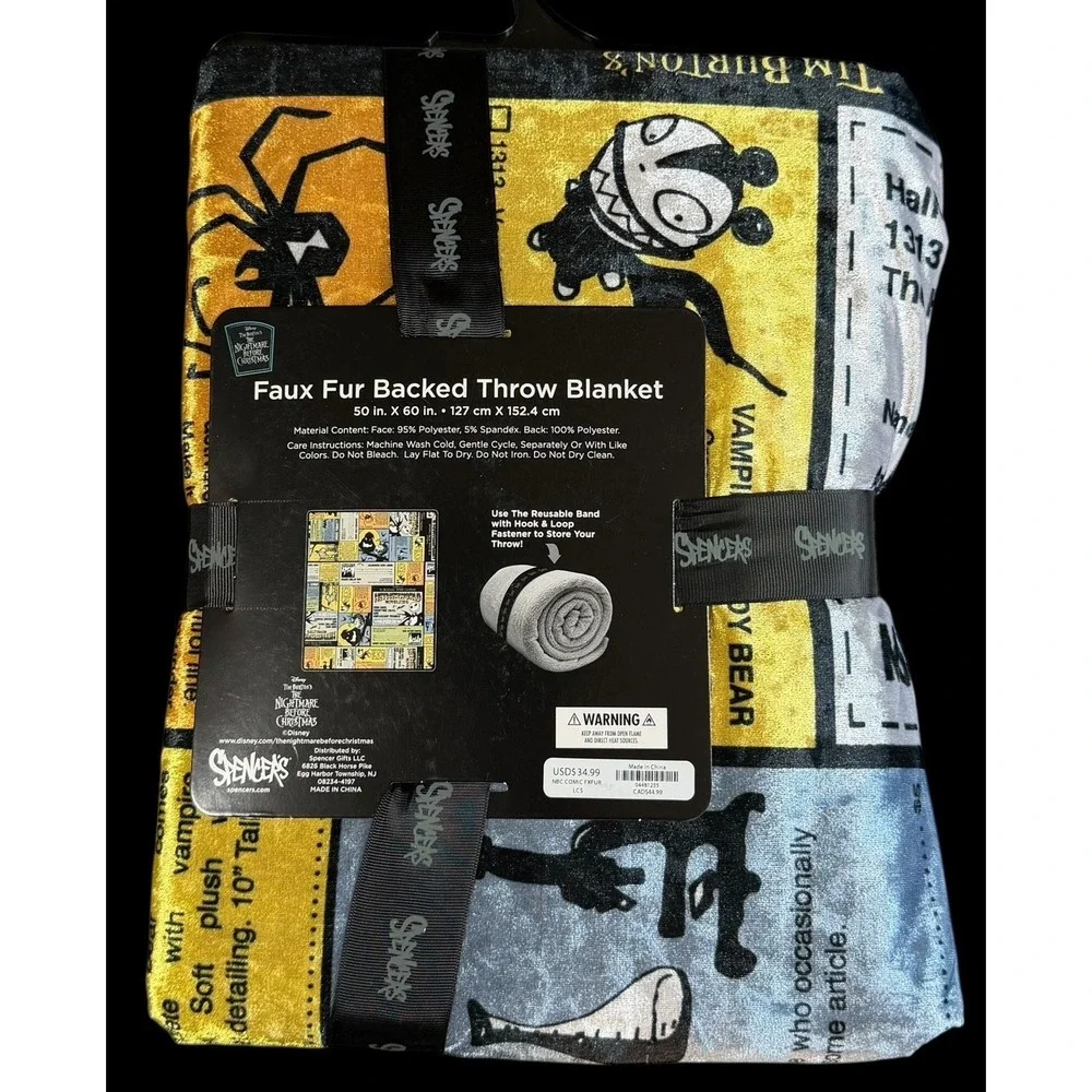 Disney Nightmare Before Christmas Comic Strip Throw Blanket Jack Skellington NEW